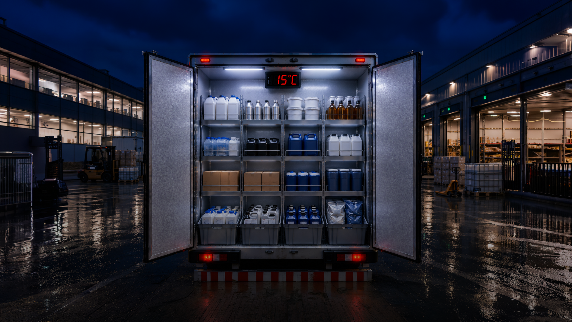 Cold chain technology vehicle used for chemical delivery and industrial logistics