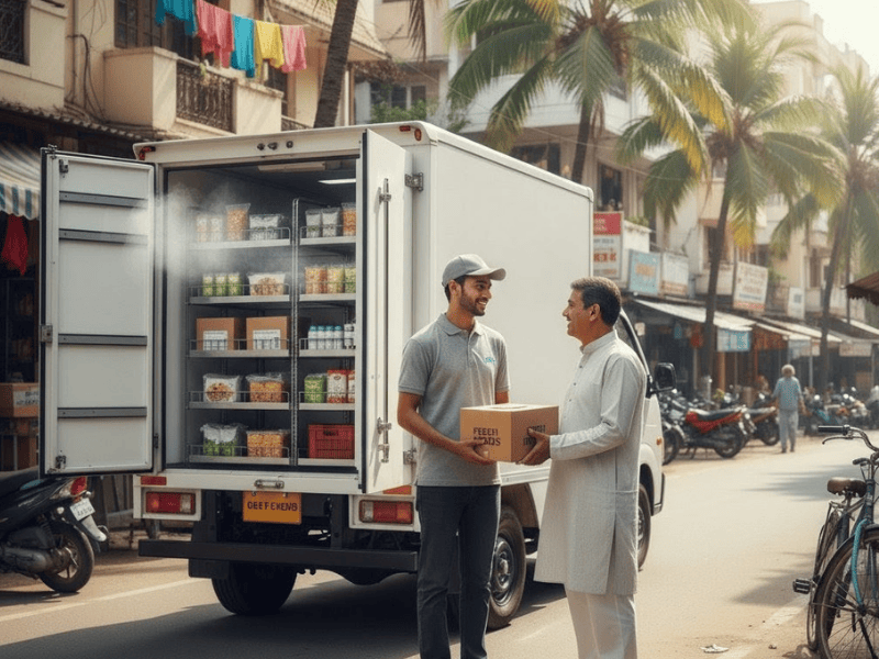 E-commerce supply chain with refrigerated trucks