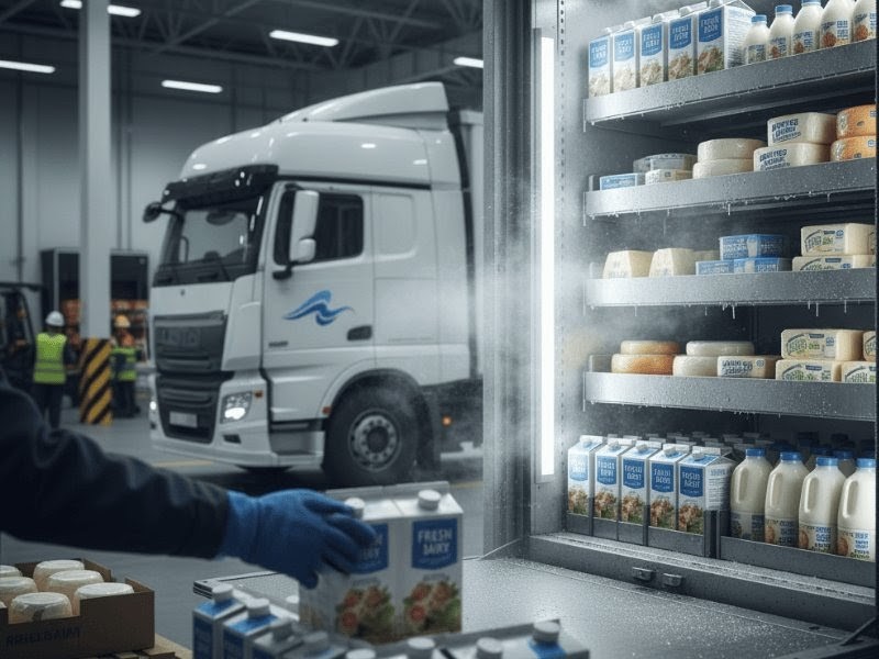 Refrigerated truck maintaining freshness of dairy products during transport